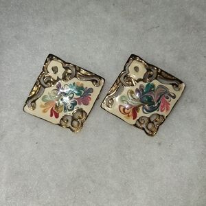 Vintage Style Enamel Earrings with Gold Accents